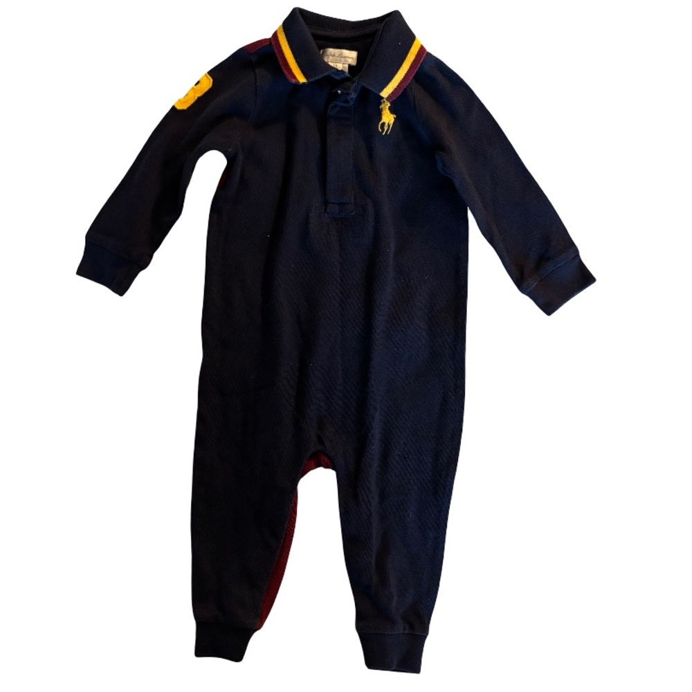 Vintage Ralph Lauren One Piece Cotton Color Block Navy & Maroon Size 9M